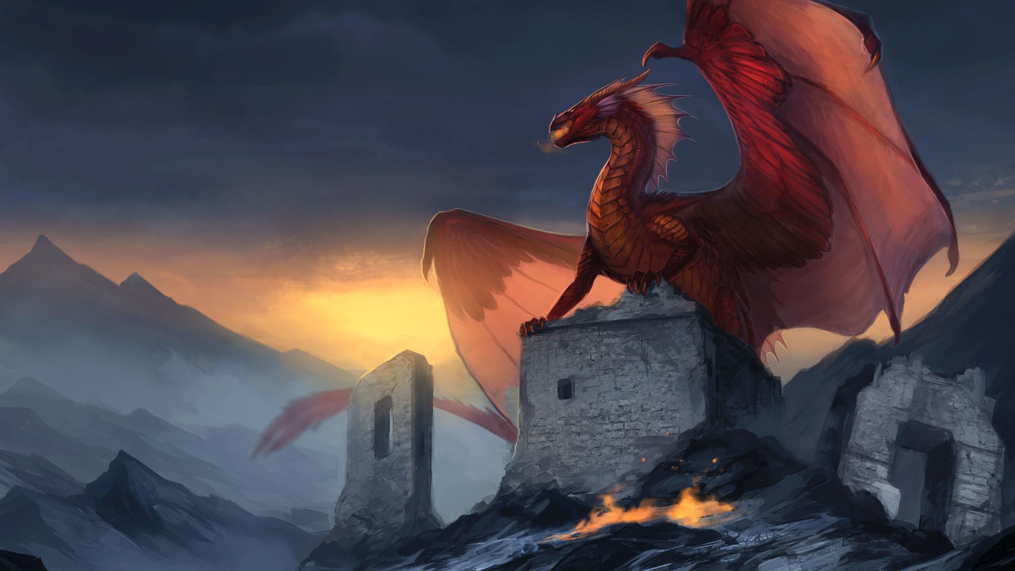Red Dragon Fantasy 2048x1152 Resolution HD 4k Wallpaper