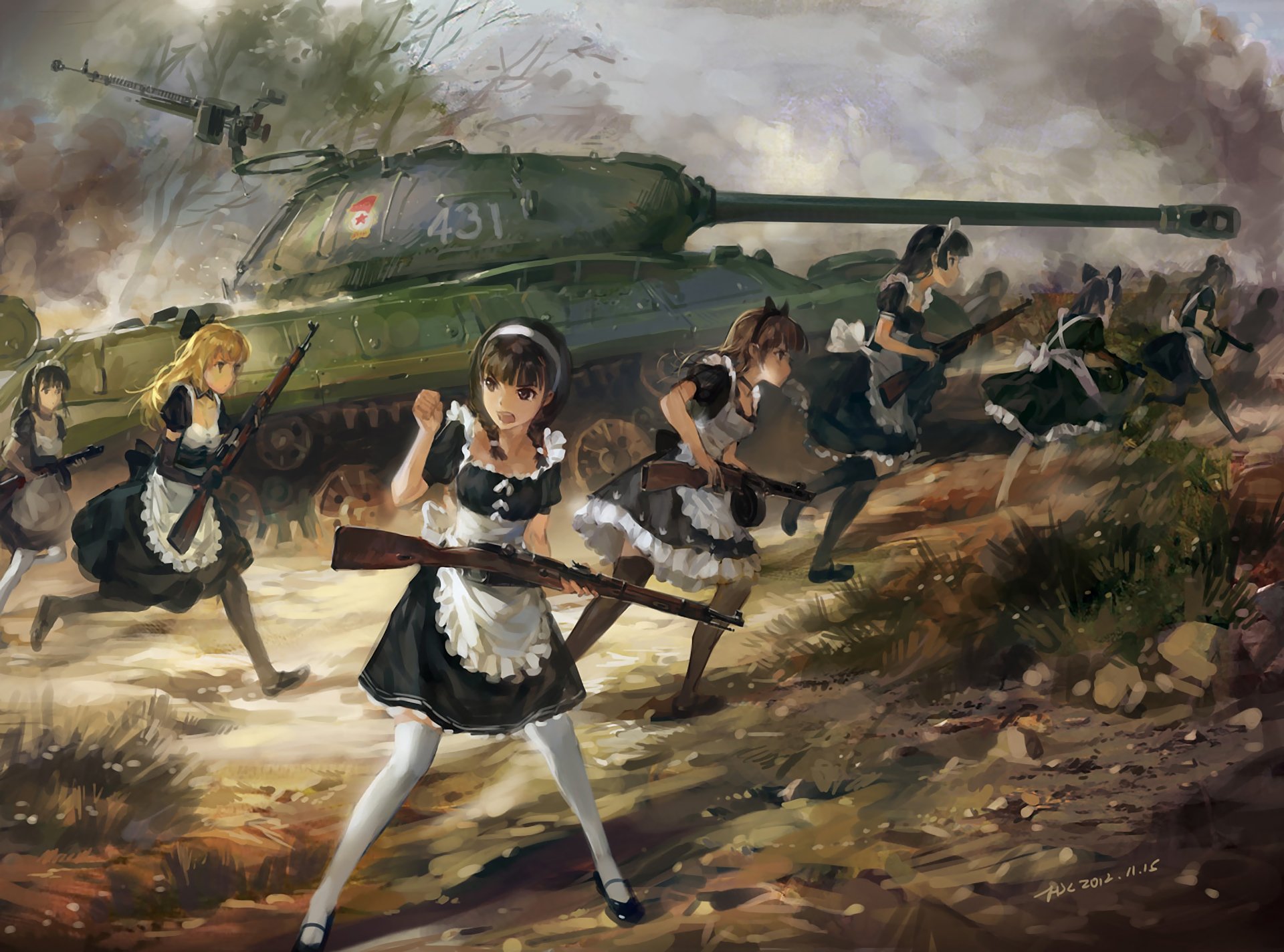 4546474 school uniform vehicle original characters anime girls tank  anime  Rare Gallery HD Wallpapers