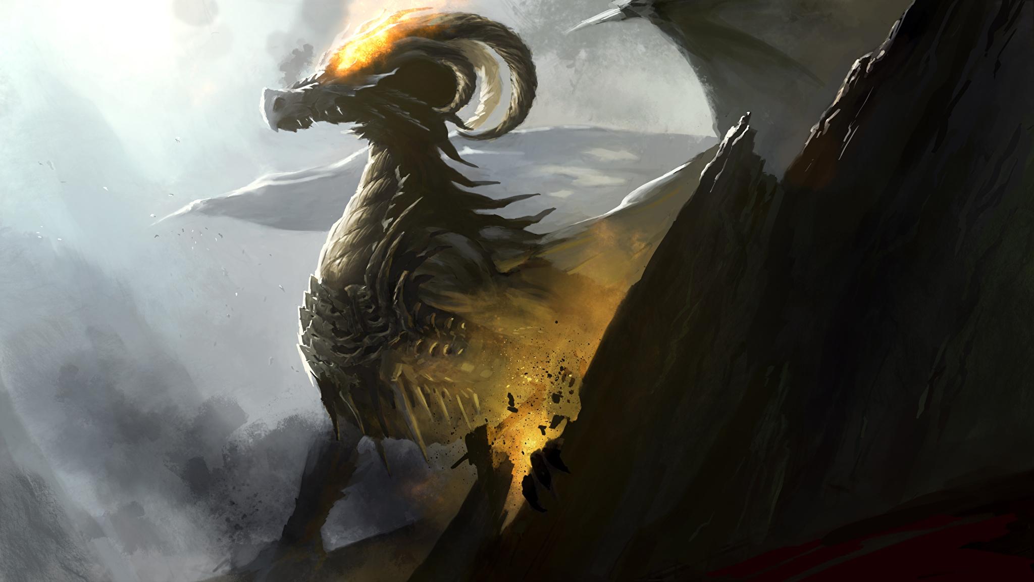 Wallpaper Dragons Horns Fantasy Supernatural beings 2048x1152
