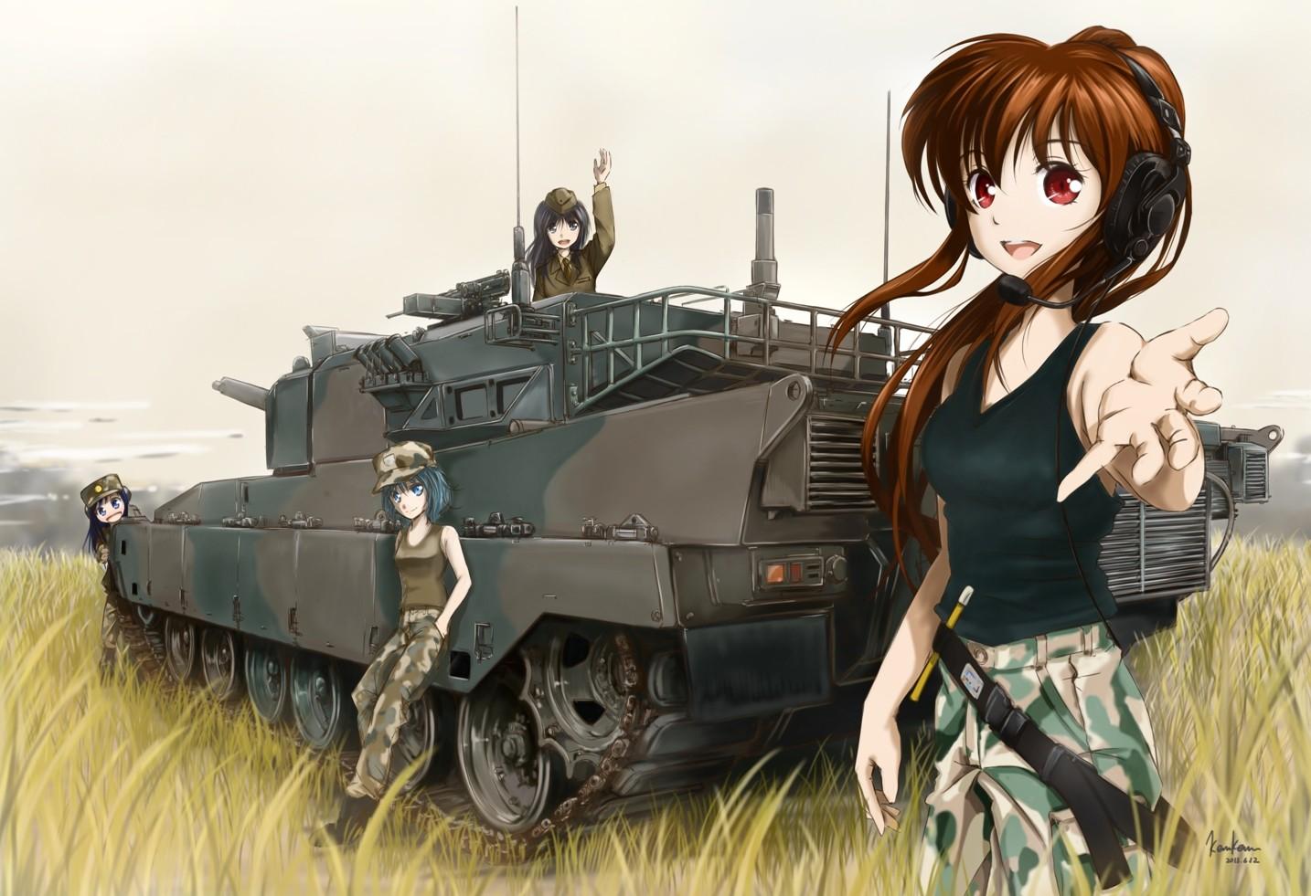 Anime Girls, Army Girl, Tank wallpaper