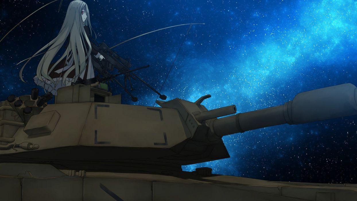 Night stars tanks sniper rifles anime girls skies original