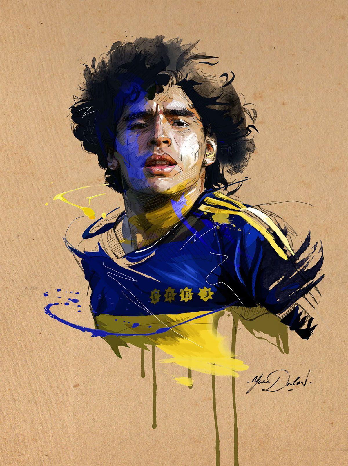 My painting of the young Maradona, Boca Junior's player. Dibujo