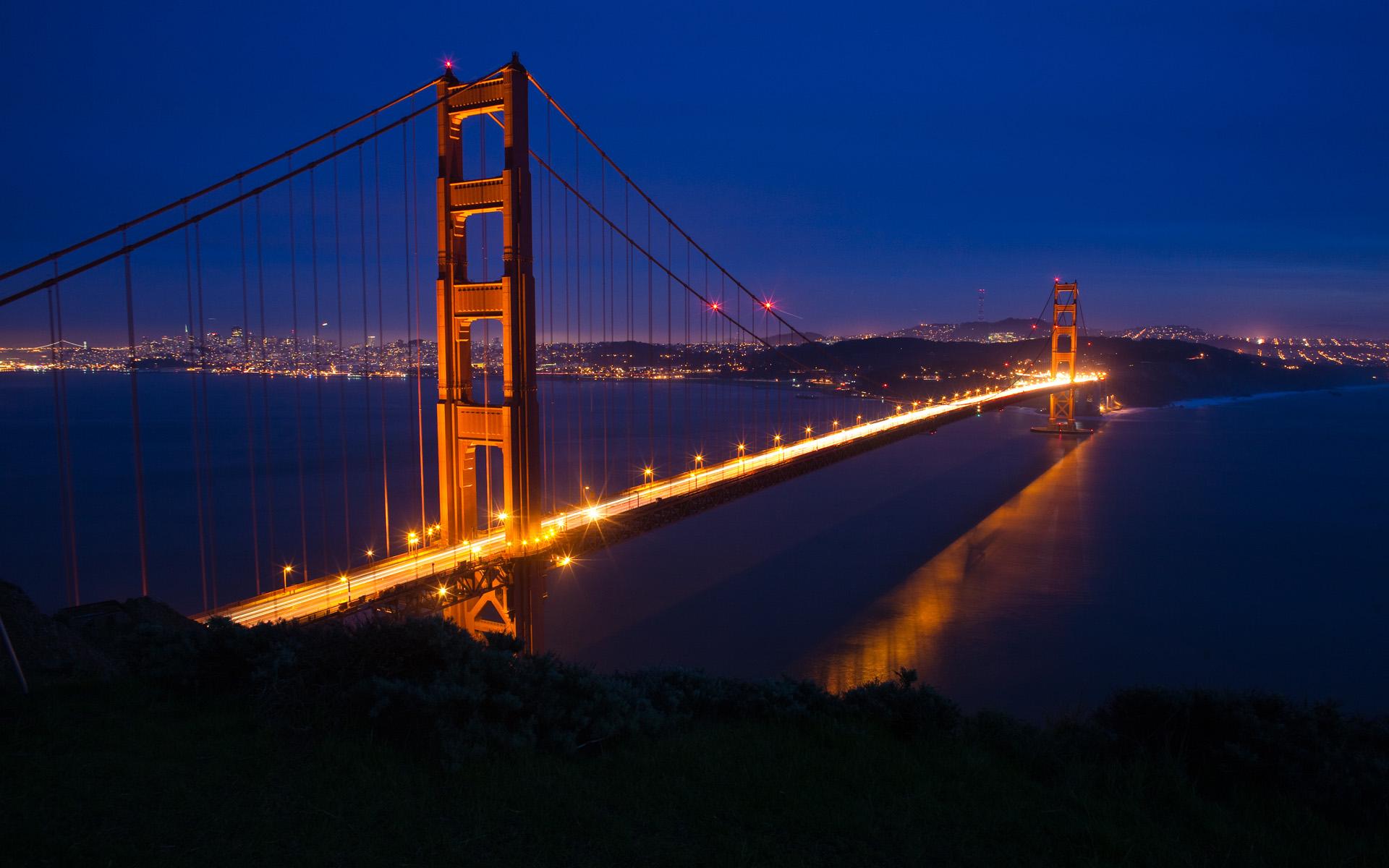 Golden Gate Bridge At Night Moon HD Wallpaper, Background Image