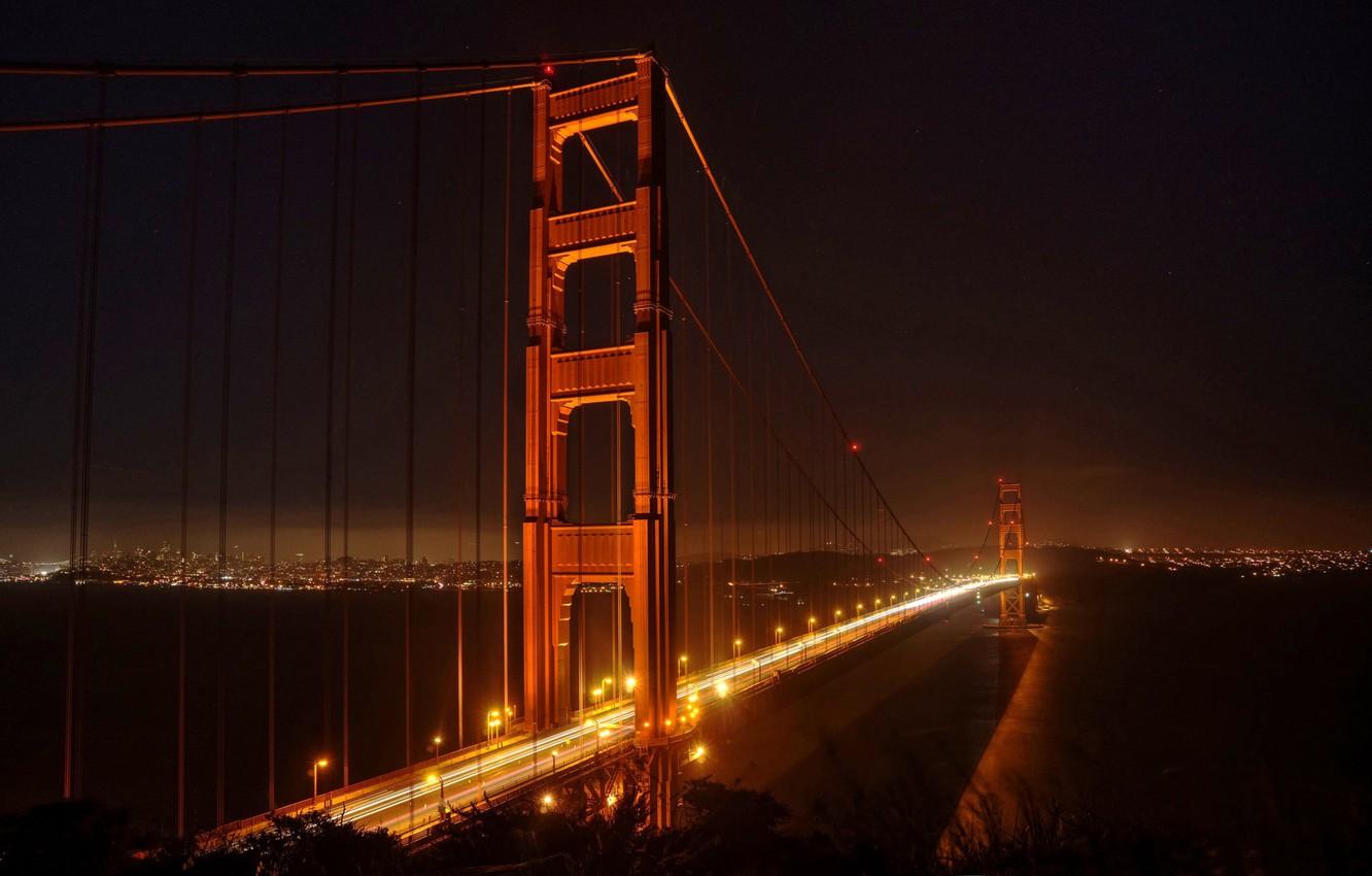 Wallpaper night, bridge, lights, San Francisco, The Golden Gate