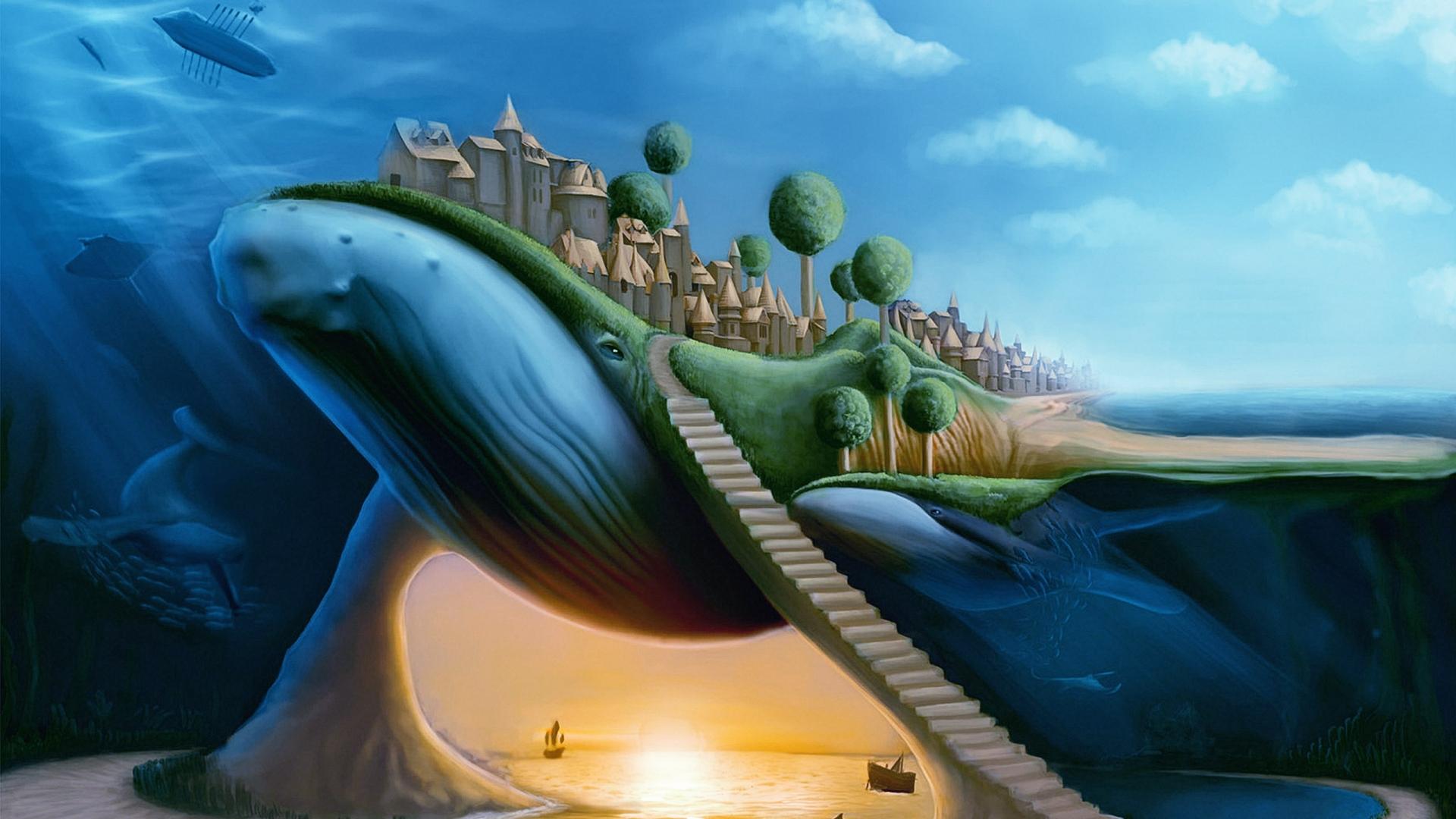 animals, Whales, Surreal, Dream, Fantasy, Whale, Cities, Travel