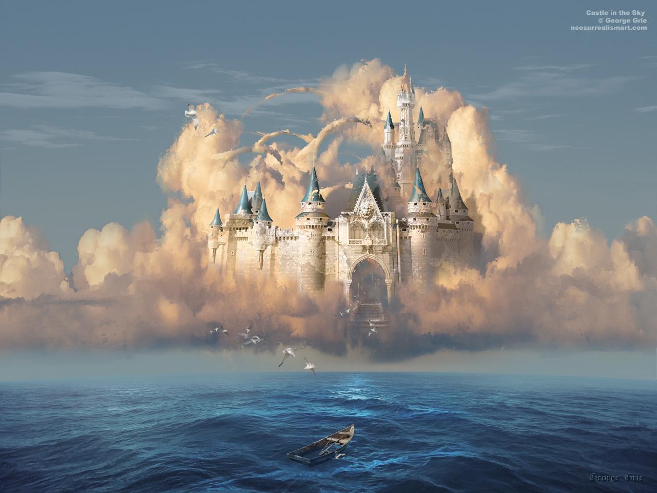 Castle In The Sky Or Clouds Of Shattered Dreams: Surreal Art Print