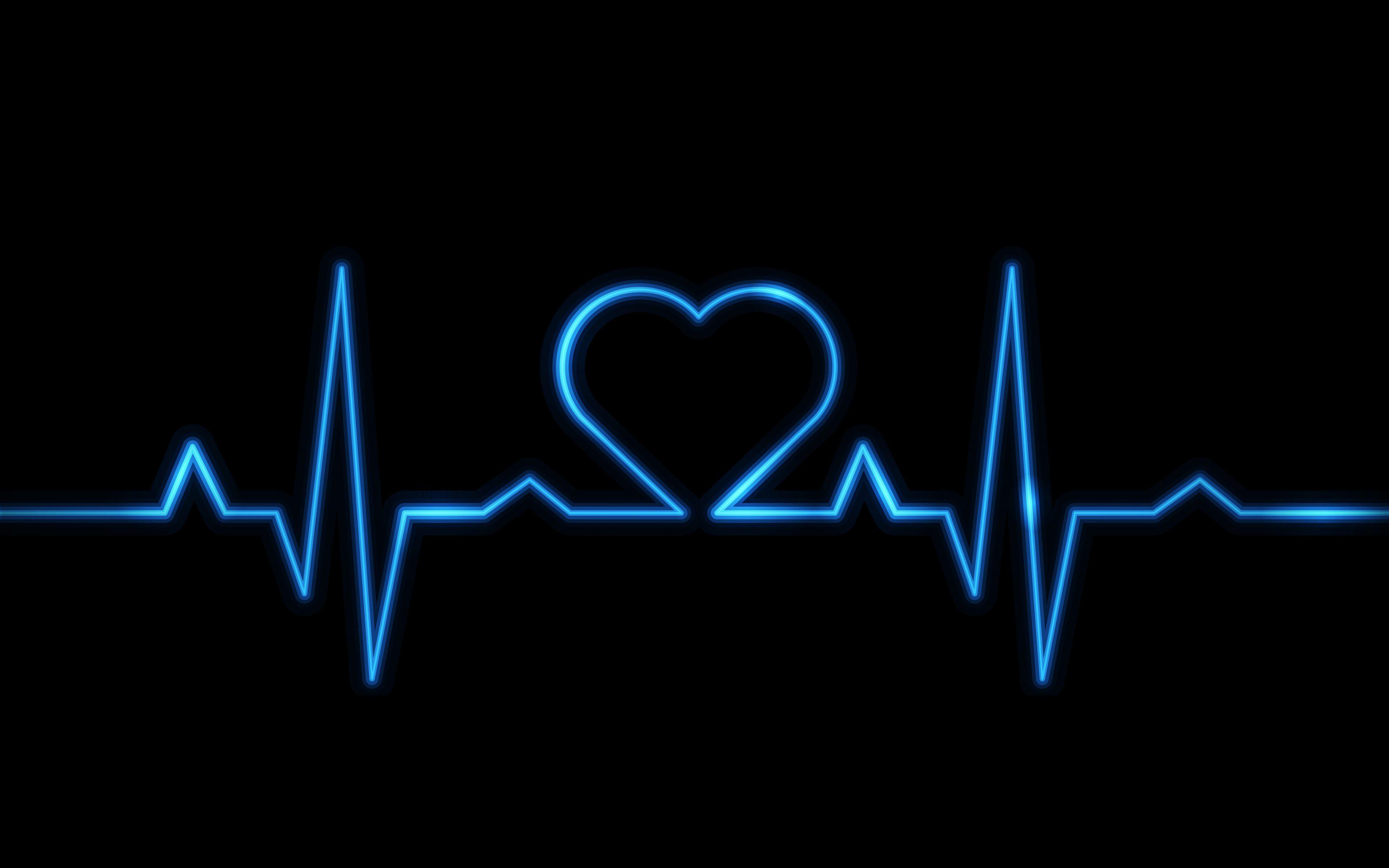 Heartbeat Heart Black Blue 8K Wallpaper