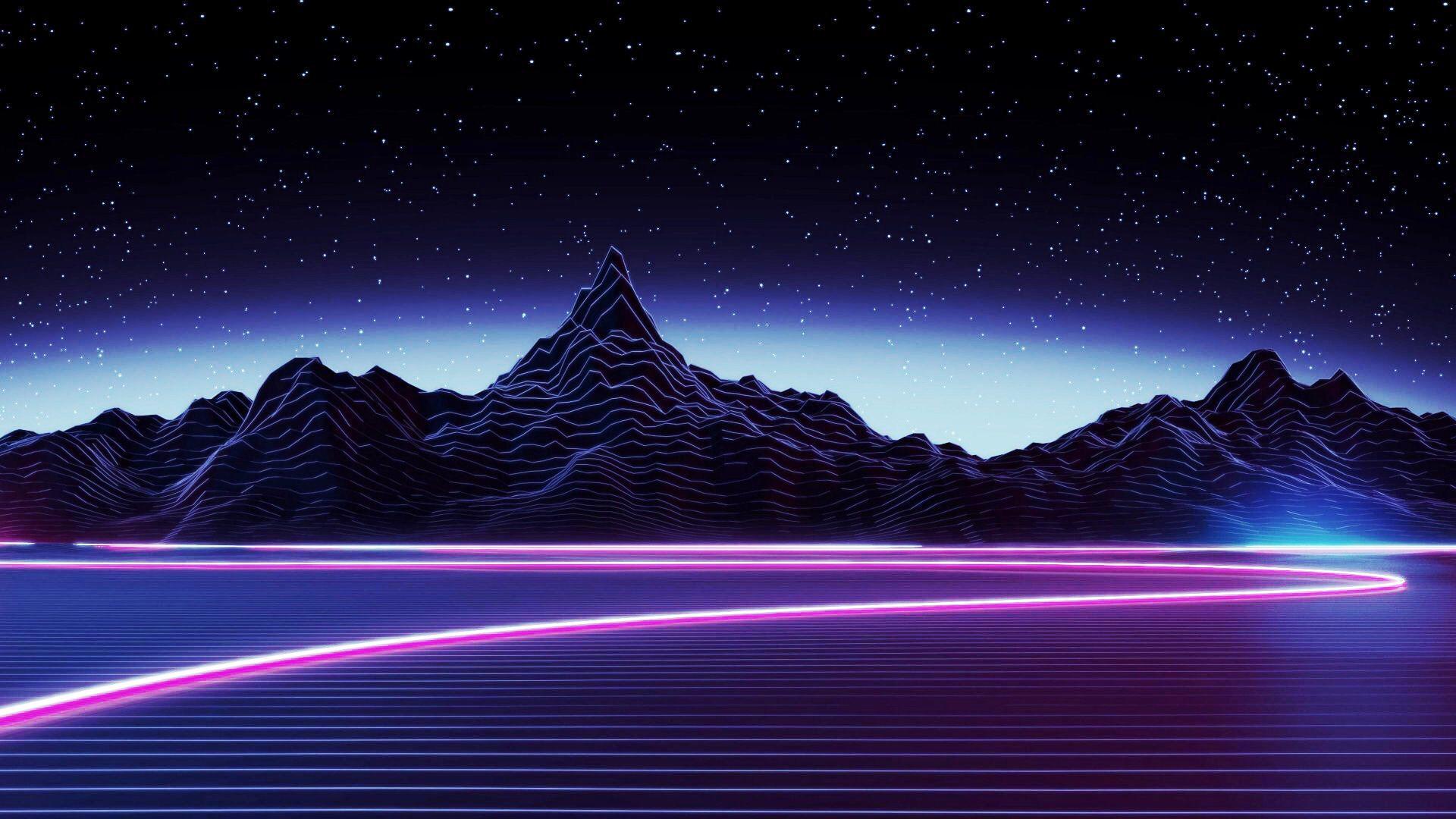 Desktop Neon Mountain Wallpaper Aesthetic Wallpaper
