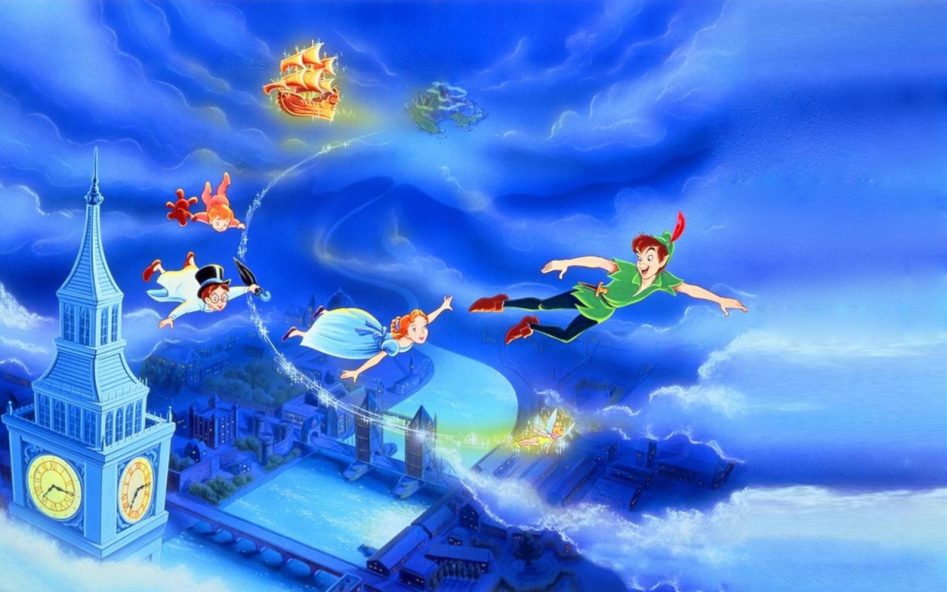 HD wallpaper: Peter Pan And Wendy Darling Flying Cartoon Walt Disney