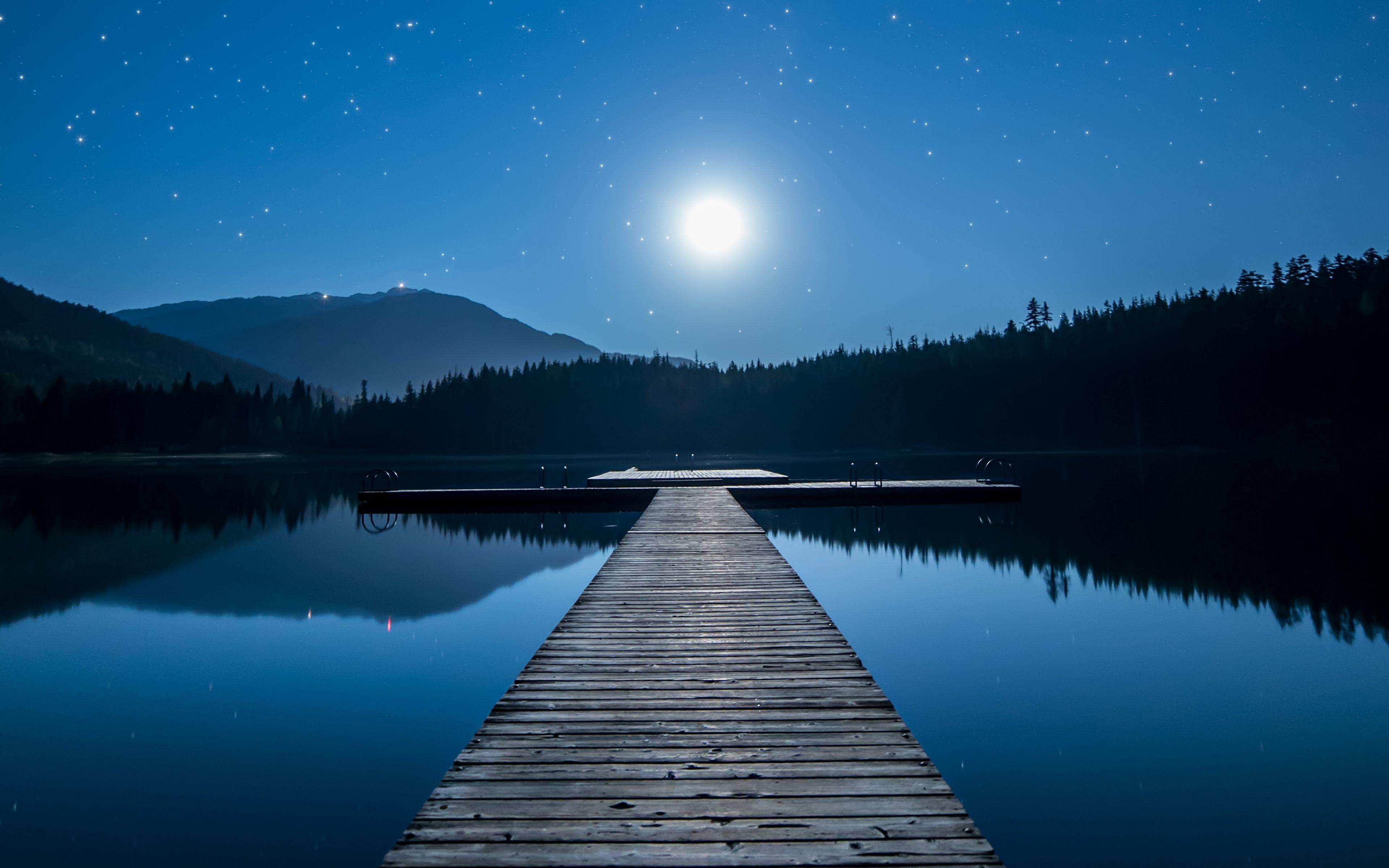Lake view Moon 4K. Nightscape, Beautiful moon, Nature wallpaper
