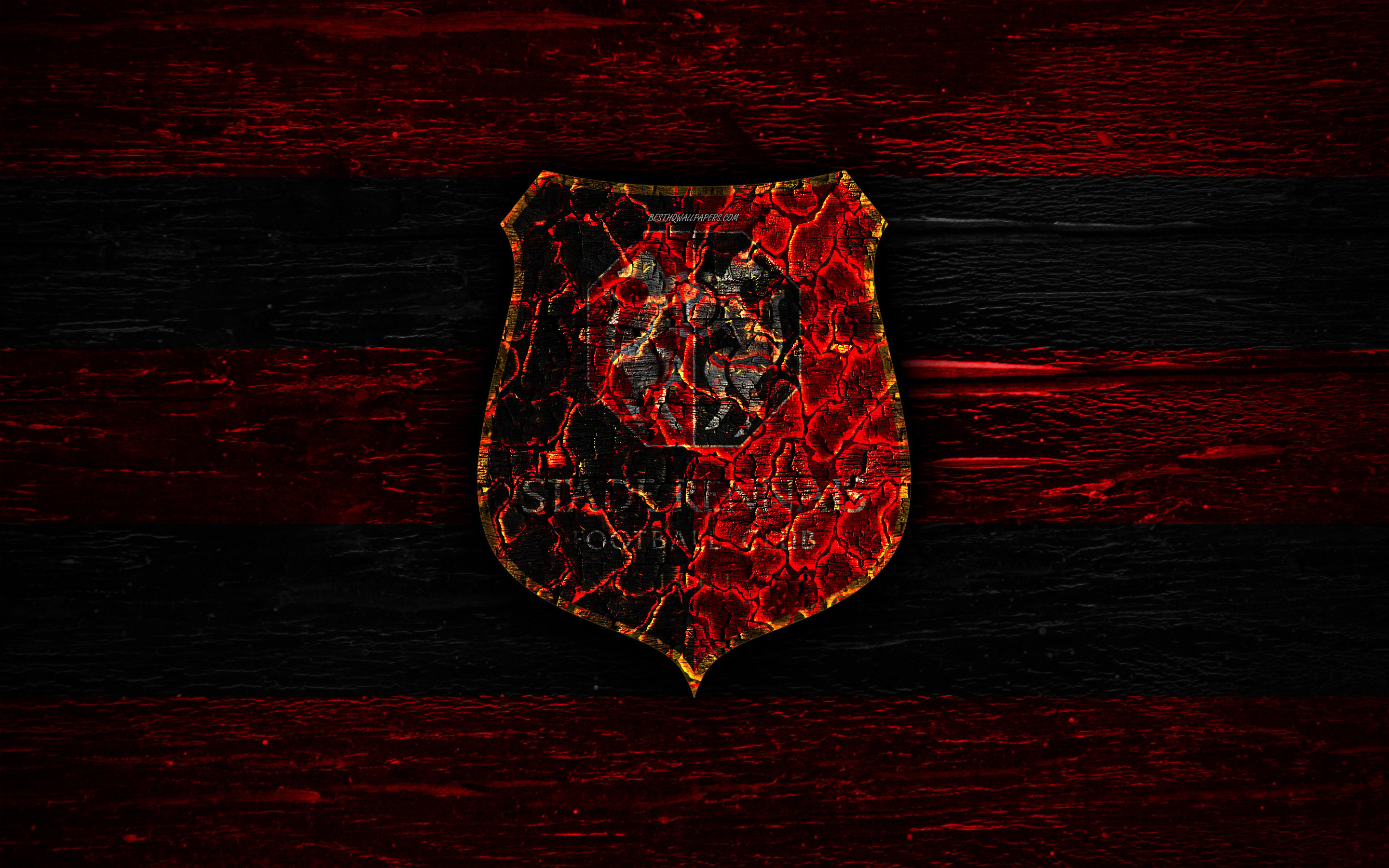 Download wallpaper Rennes FC, fire logo, Ligue black and red