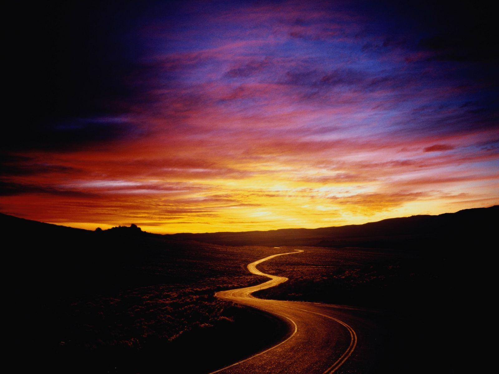 wanna be there. Sunset, Winding road, Road