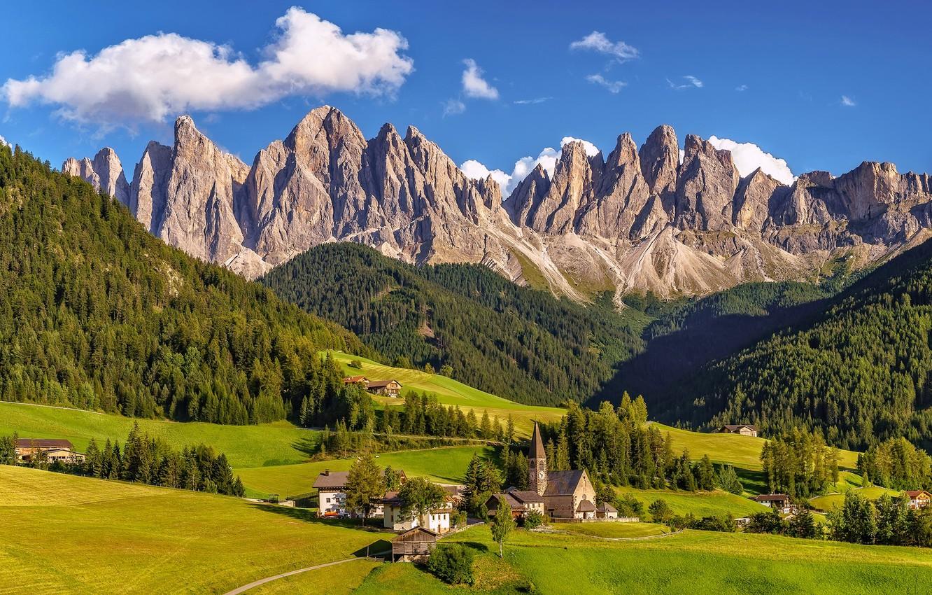 Wallpaper mountains, valley, village, Italy, panorama, Italy, The Dolomites, South Tyrol, South Tyrol, Dolomite Alps image for desktop, section пейзажи