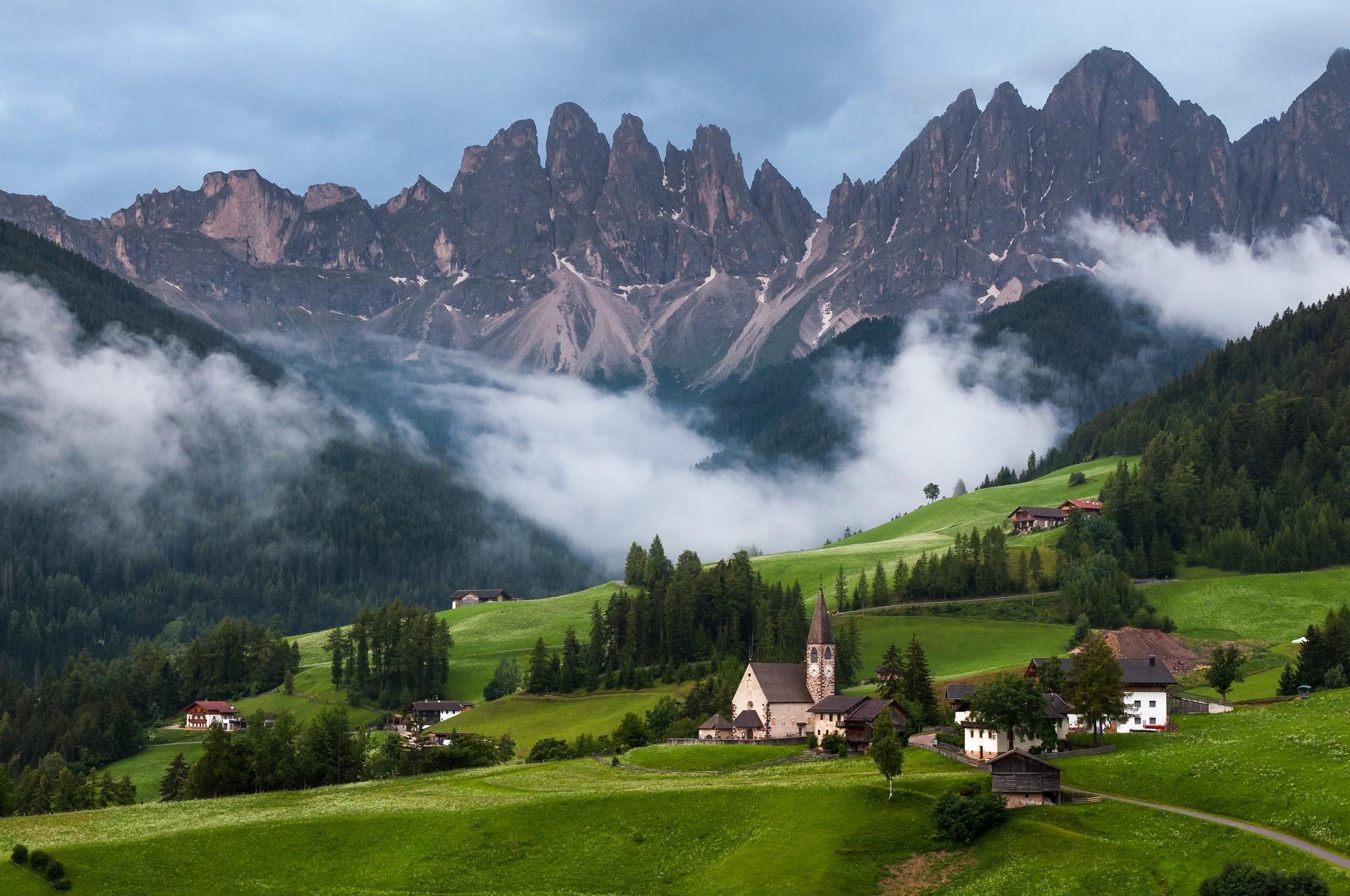 nature landscape mountain clouds trees italy dolomites
