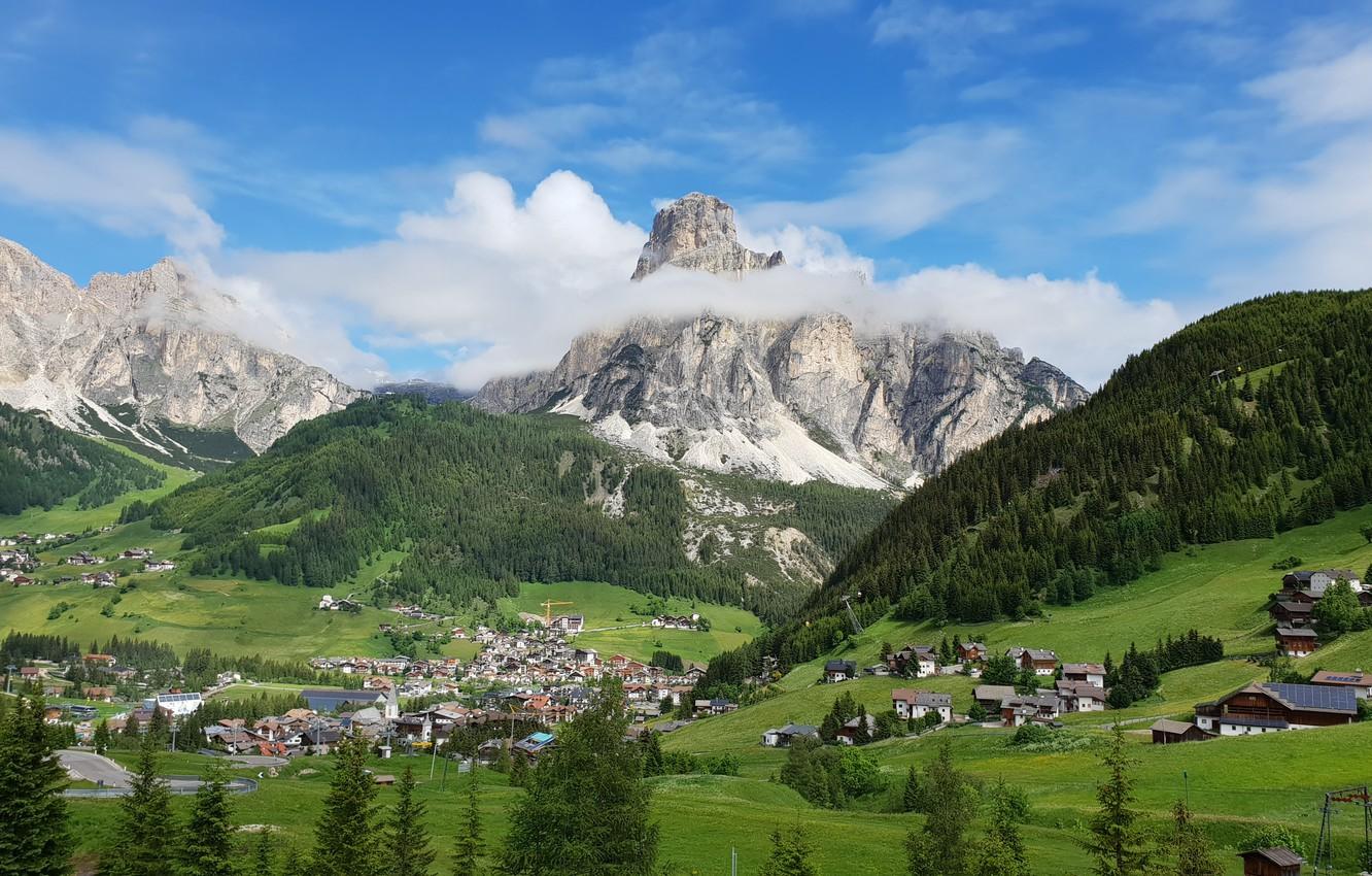 Wallpaper Italy, View, Mountains in Background, Dolomite Alps, Campolongo, Corvara image for desktop, section пейзажи