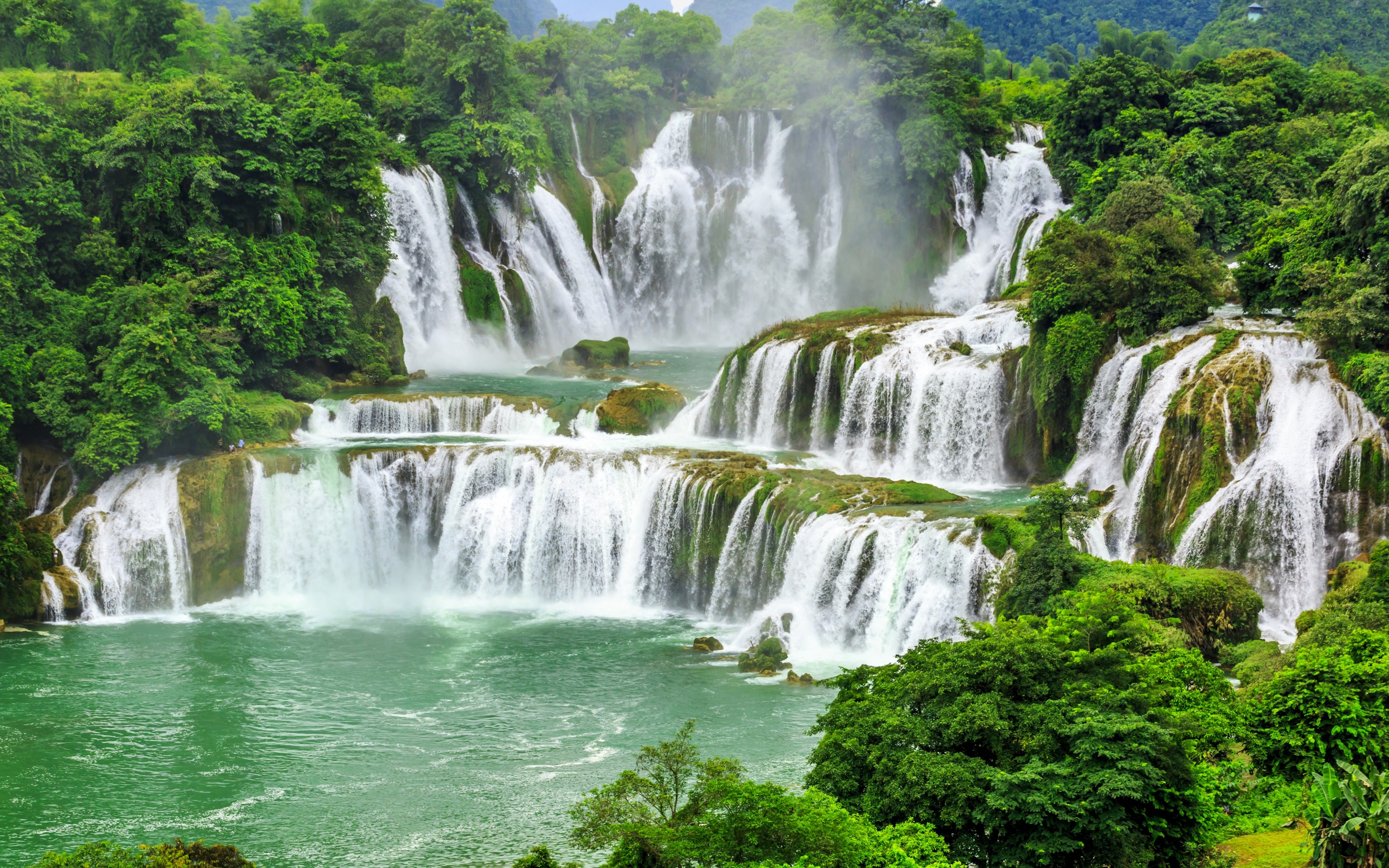 Download wallpaper mountain waterfall, rainforest, highlands, China