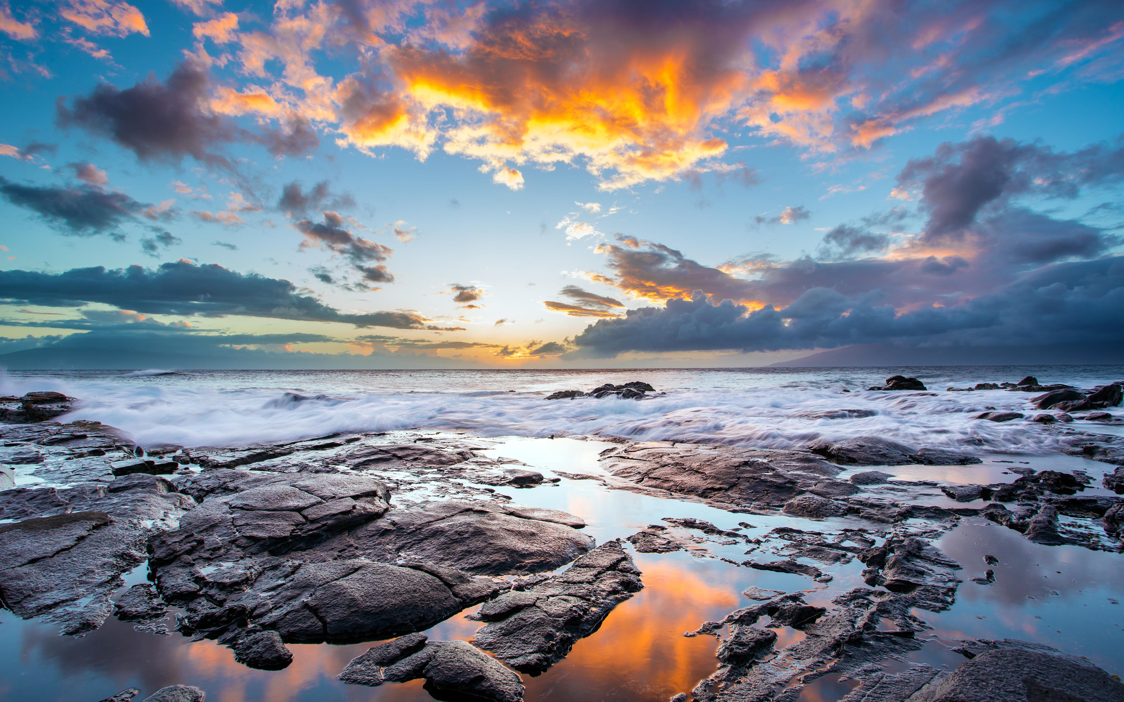 Beautiful sky and rocky shore on the island of Maui, Hawaii