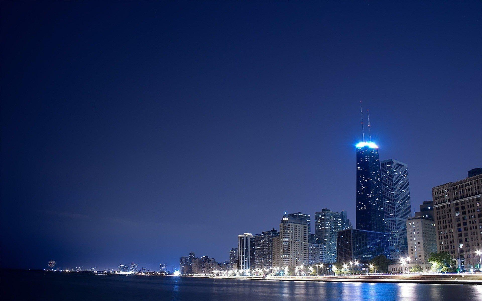 city urban night lights skyscraper chicago wallpaper