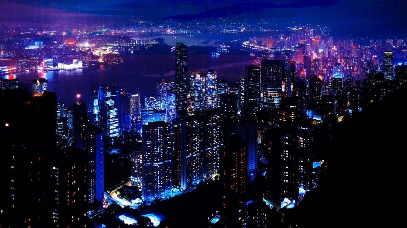 Download HD Night Light City Sky Skyscrapers Wallpaper