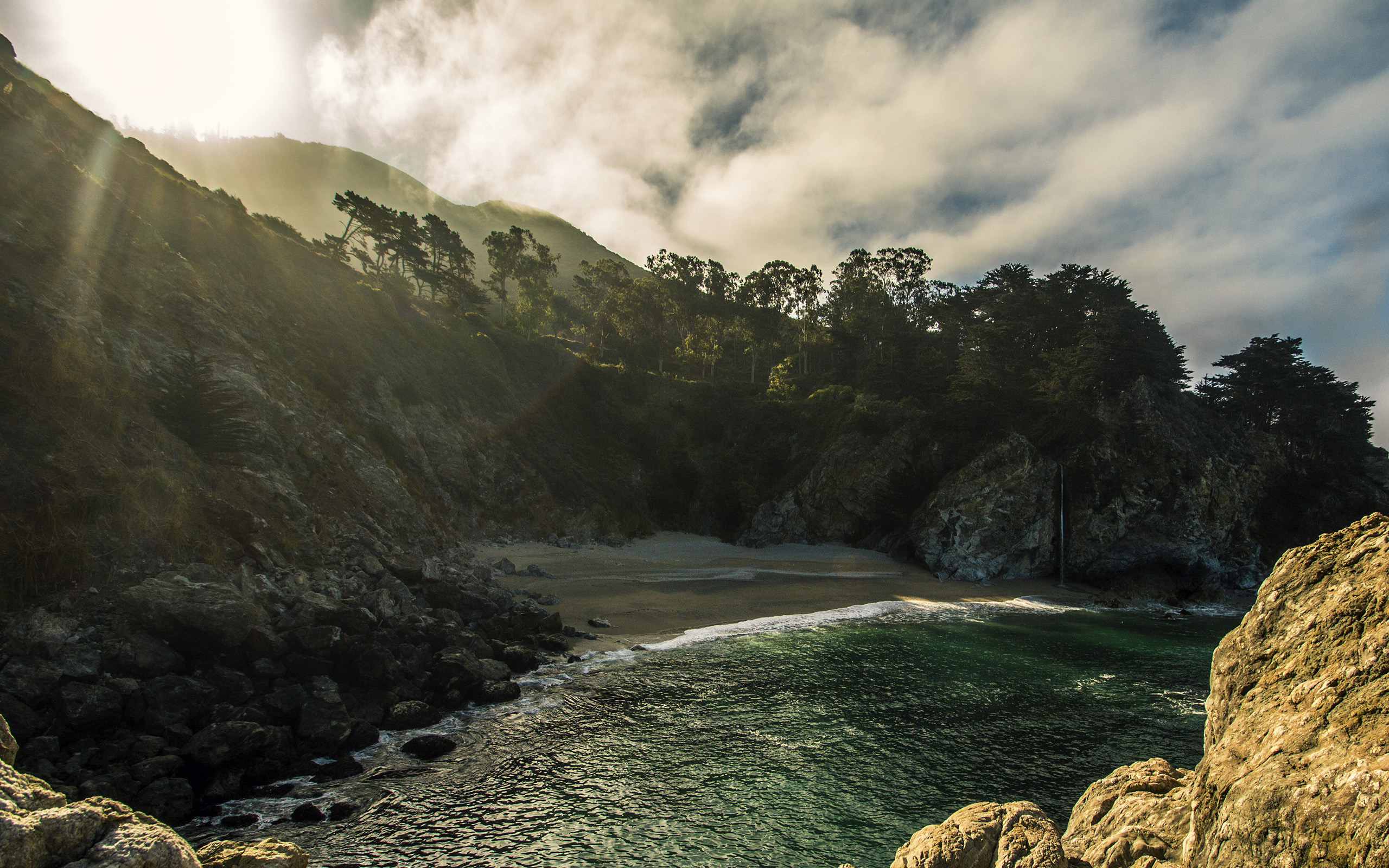 Beach Sunlight Trees Cove HD wallpaper. nature and landscape
