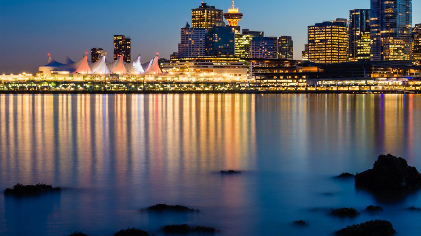 Skyscrapers: Cool Clear Vancouver Evening Harbor Lights City View