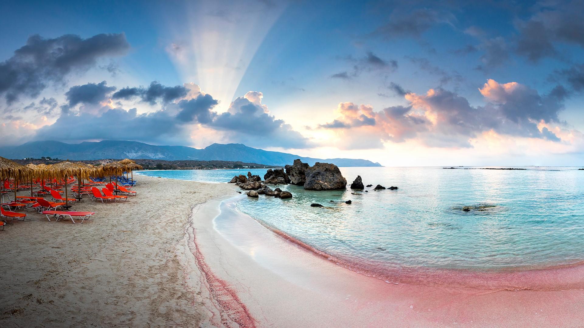Elafonissi pink beach, Elafonisi lagoon, Crete Island, Greece