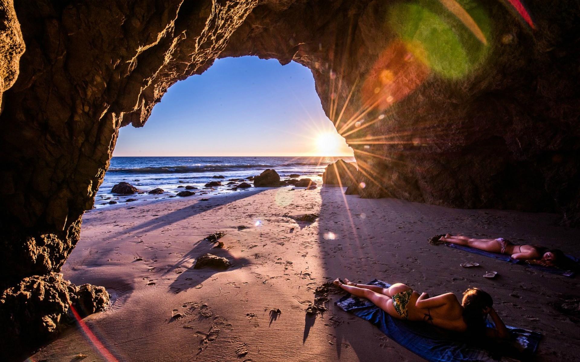 Beaches: Malibu California Nature Sea Usa Sunset Cave Beach