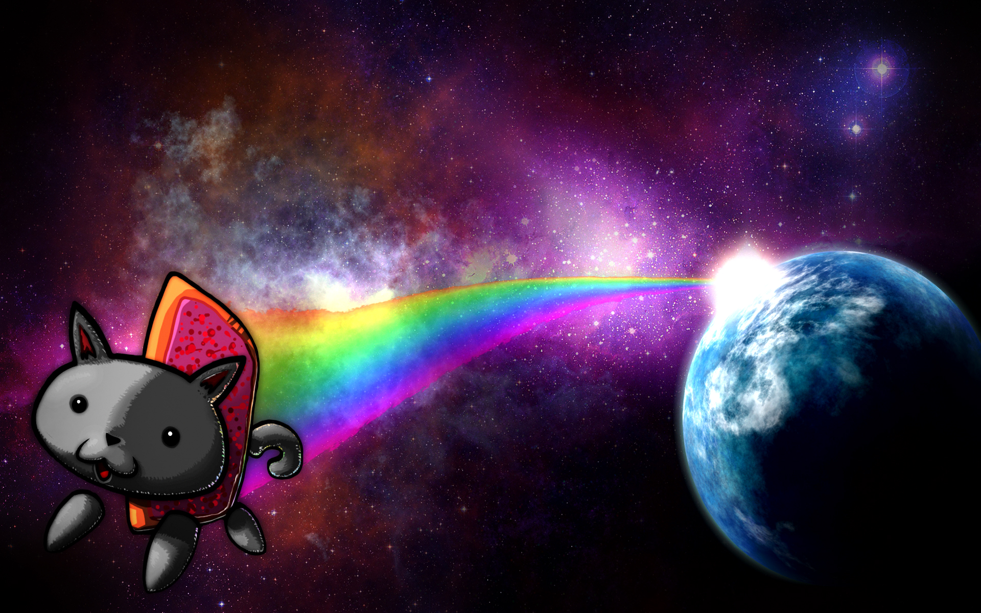 outer, Space, Earth, Rainbows, Nyan, Cat Wallpapers HD / Desktop and
