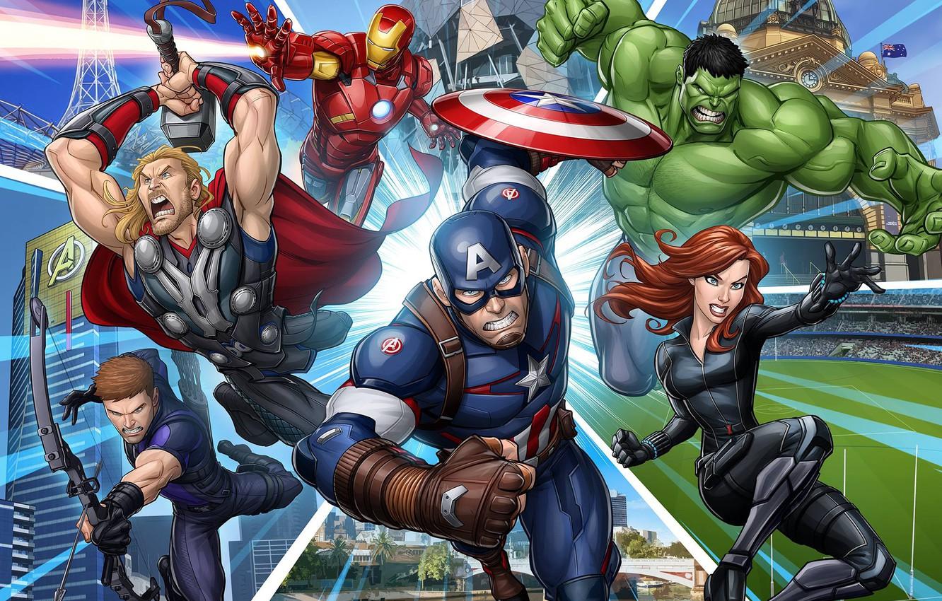 Wallpaper art, Hulk, Captain America, Thor, The Avengers, Black