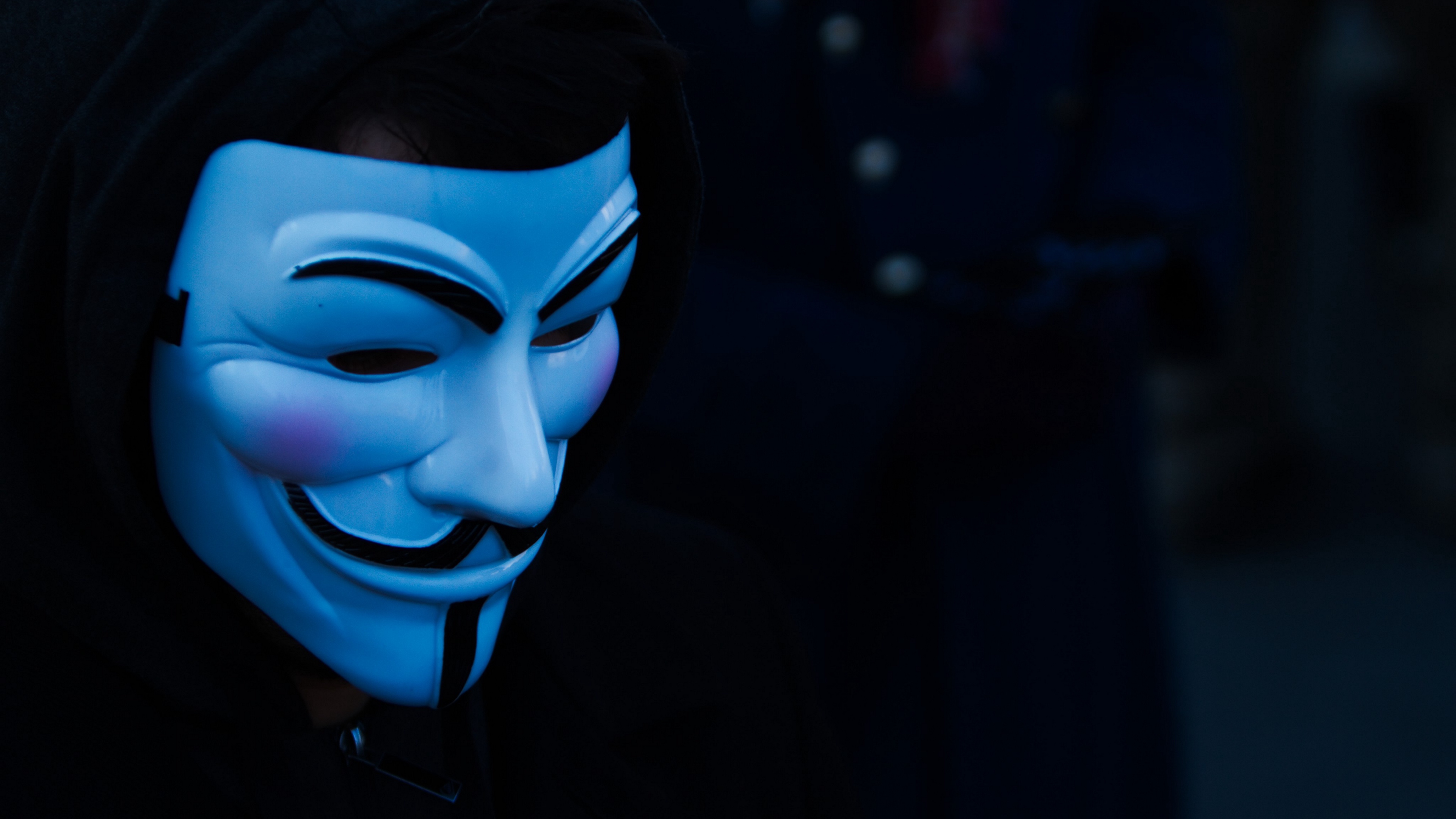 Download wallpaper 3840x2160 mask, hood, anonymous, face 4k uhd 16:9