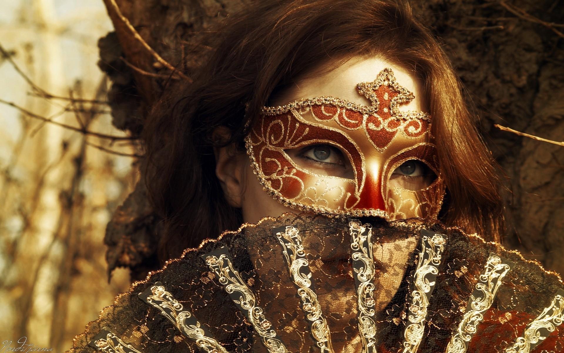 Redhead, Mask, Masquerade, Eyes wallpaper and background