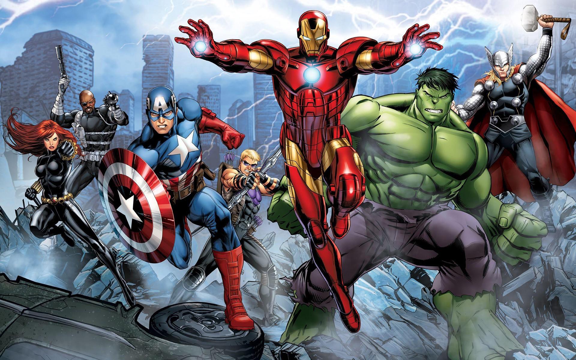 The Avengers, Iron Man, Hulk, Hawkeye, Thor, Captain America, Nick