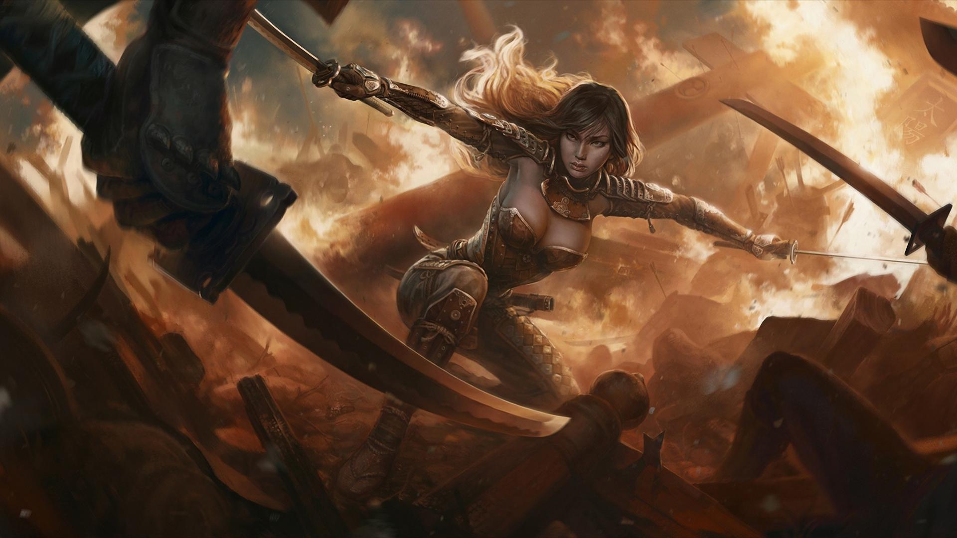 1920x1080 #fantasy, #warrior, #sword, #hd, #artist