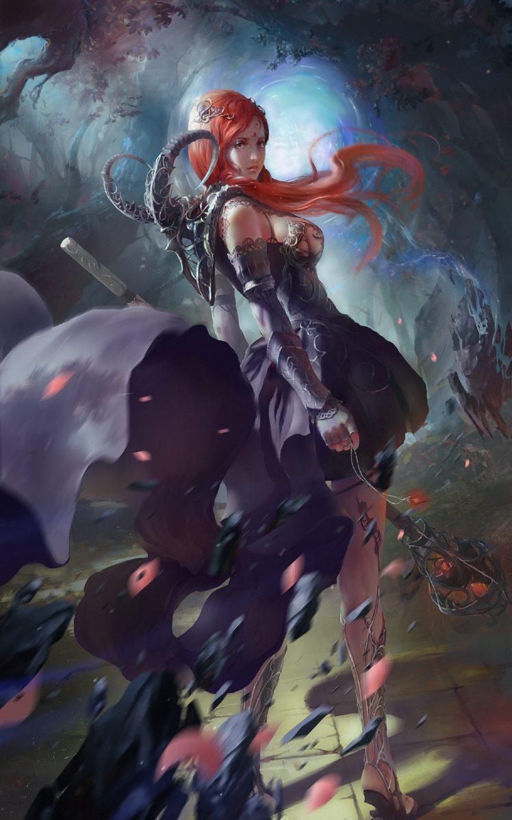 fantasy, Art, Magic, Redhair, Warrior, Girl Wallpaper HD / Desktop
