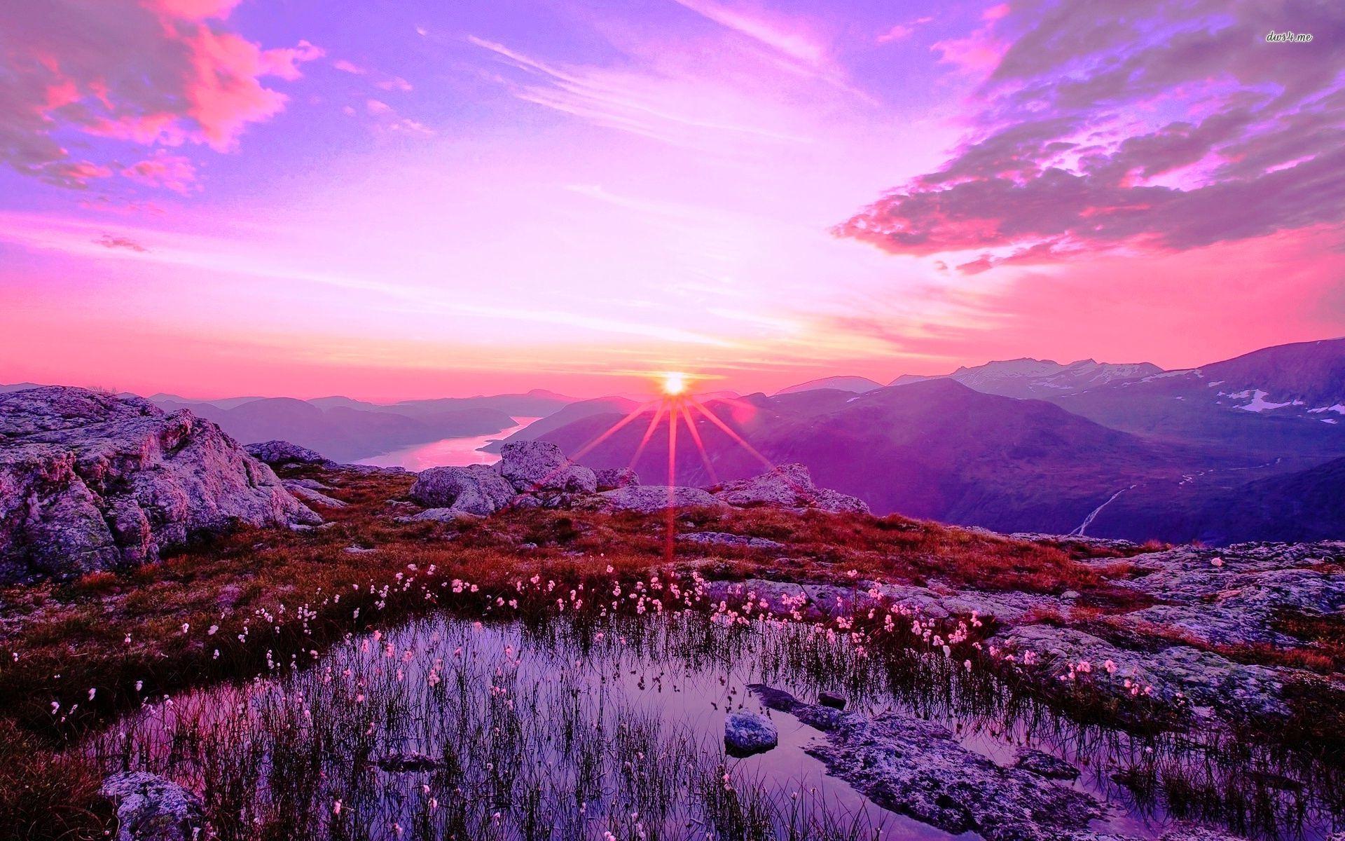 Purple sunrise over the mountains wallpaper wallpaper