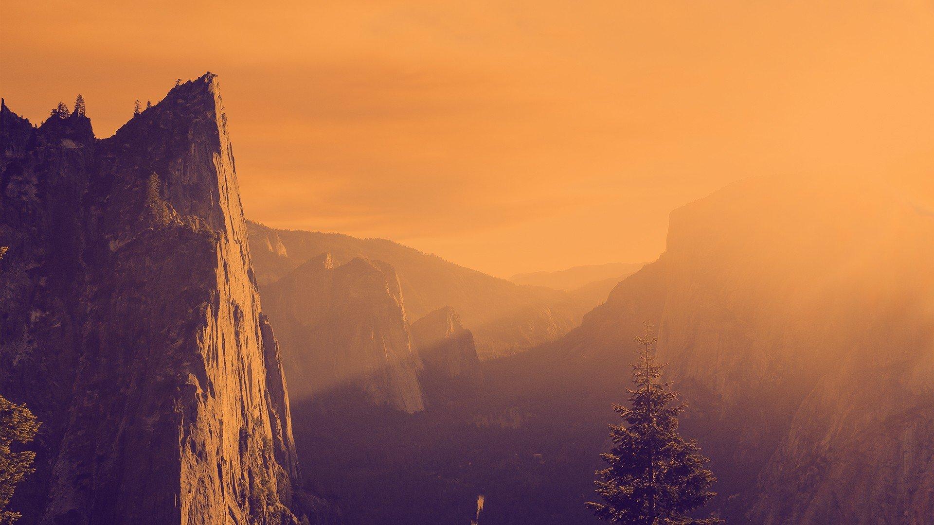 warm colors, Orange, Purple, Mountains Wallpaper HD / Desktop