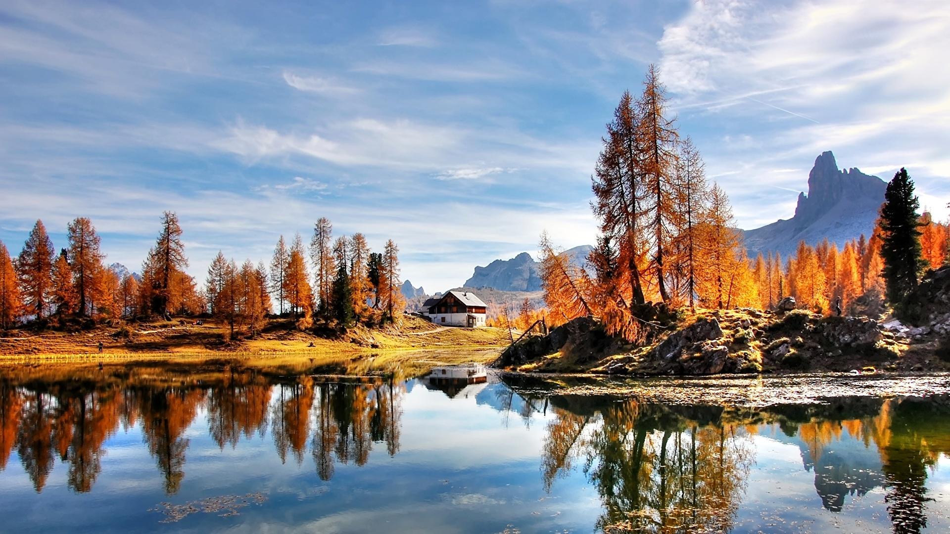 Wallpaper Alps Italy Dolomites Nature Autumn Lake Trees 1920x1080