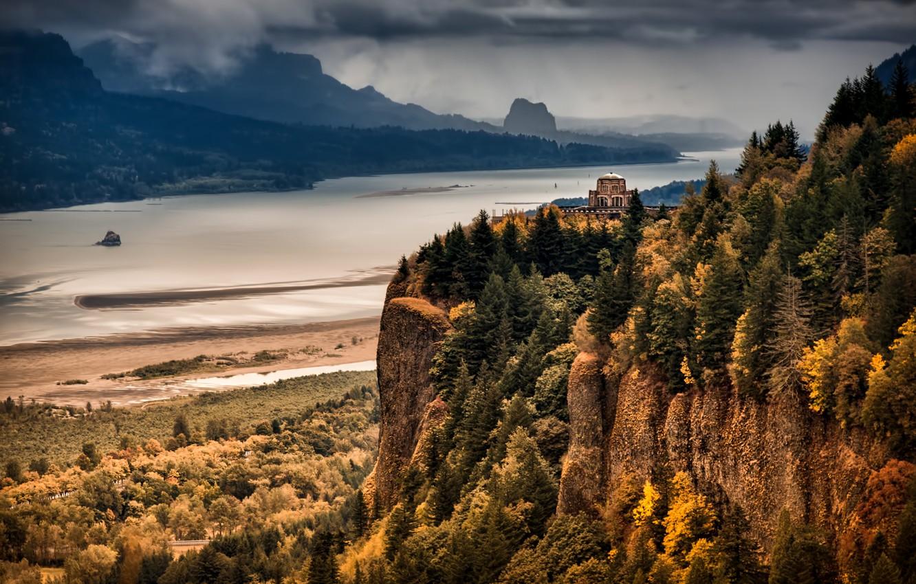 Wallpaper autumn, forest, mountains, river, Columbia River Gorge