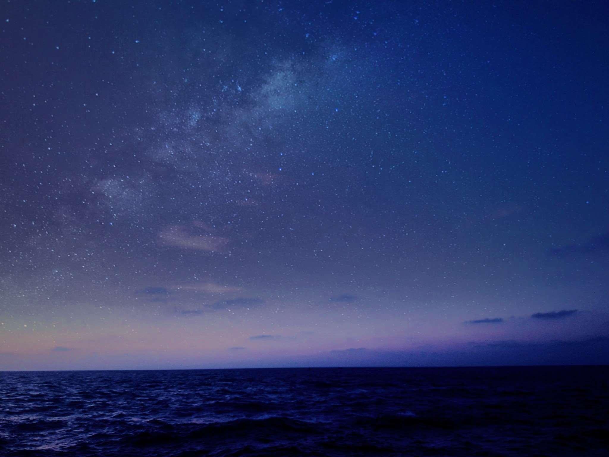 constellation, evening, horizon, ocean, sea, sky, stars