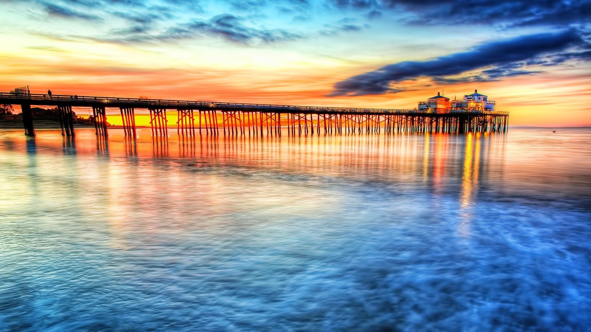 1920x1080 landscape pier sea sunset wallpaper and background