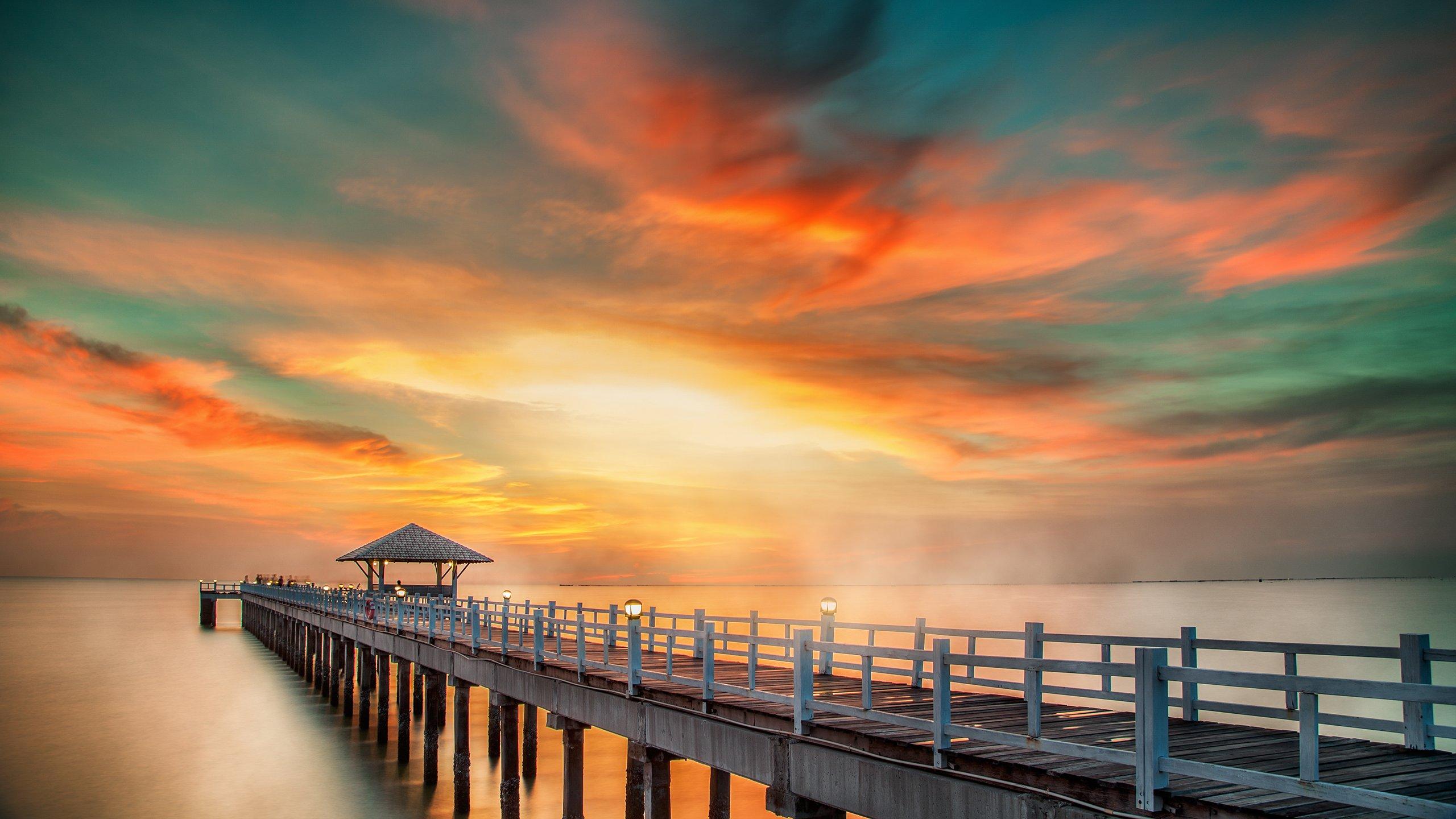 The pier, sunset Wallpaper