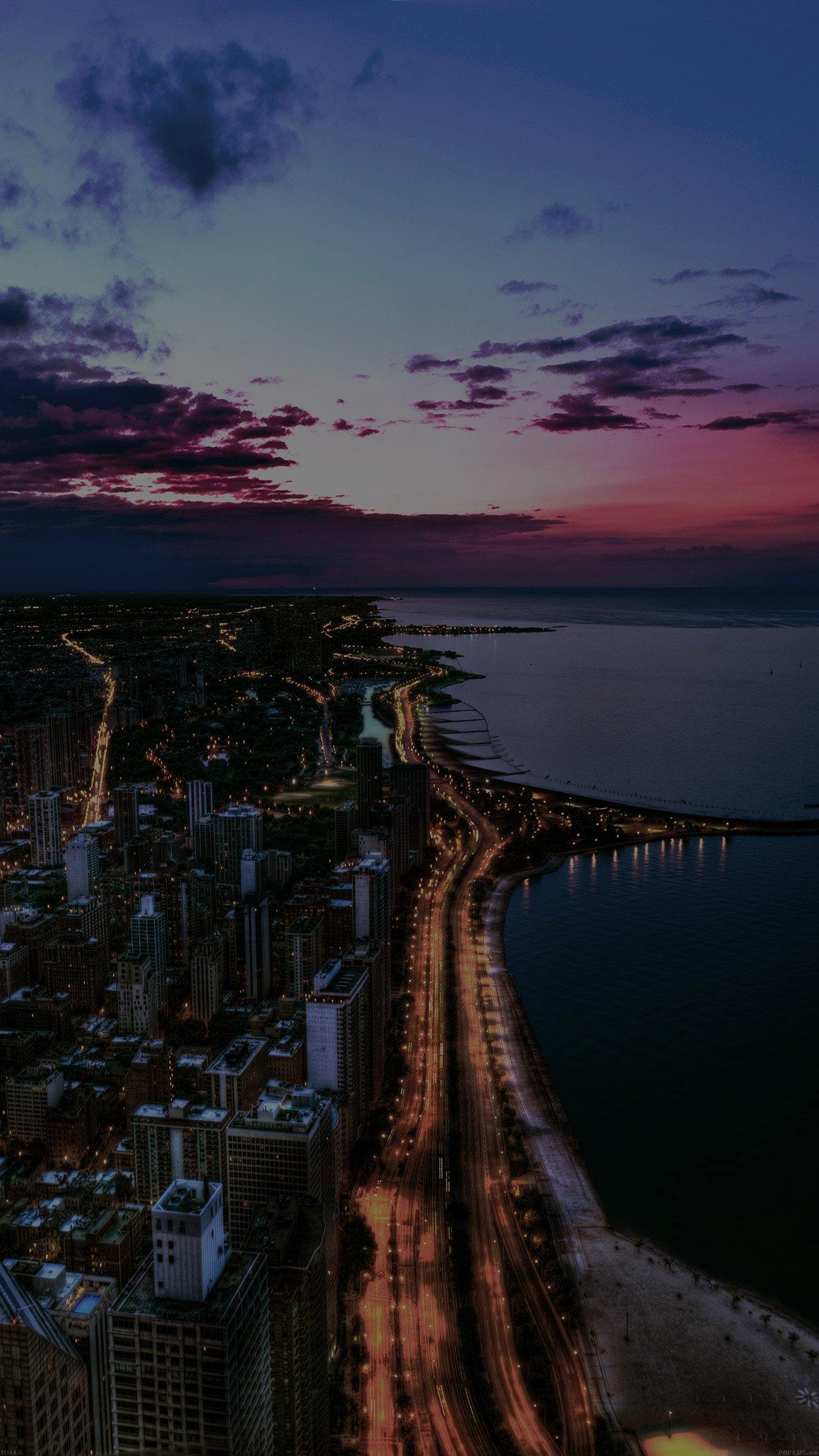 iPhone7papers city night sky view scape dark ocean beach