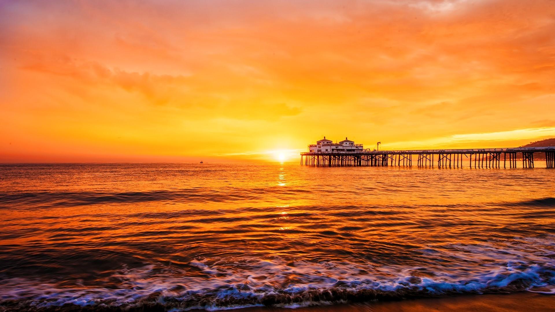 1920x1080 landscape sea pier sunset wallpaper and background