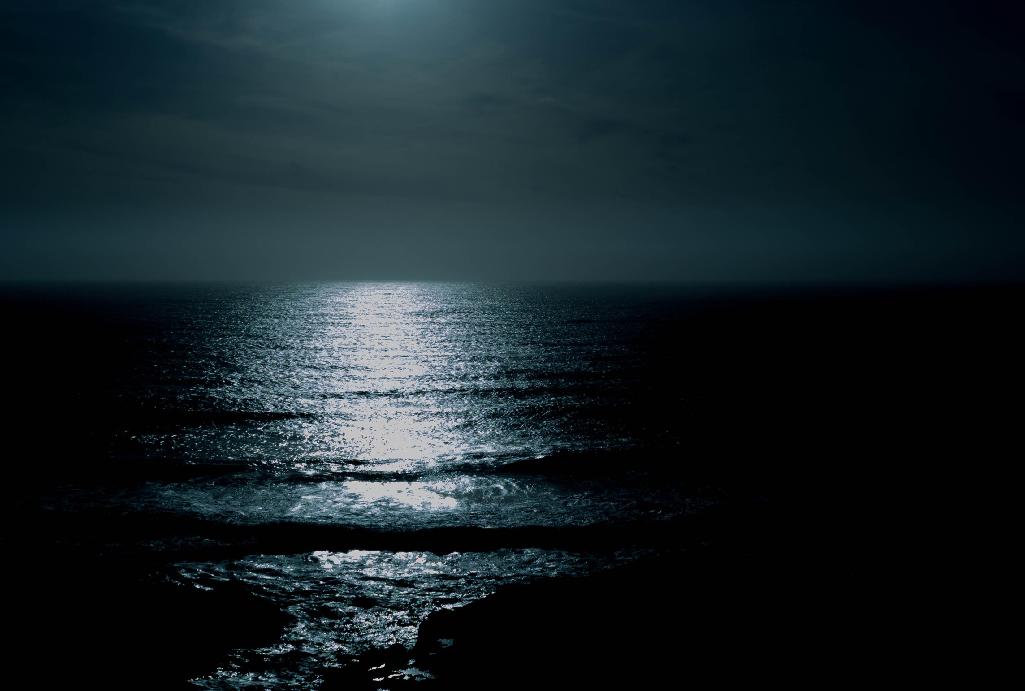 3312x2233 #water, #horizon, #cloud, #sea, #moonlight
