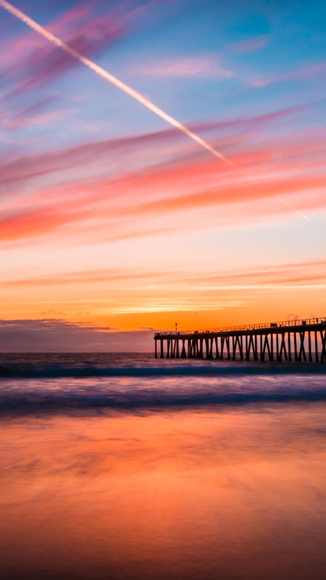 Beach Wallpaper for Phone with Hermosa Beach Pier Sunset