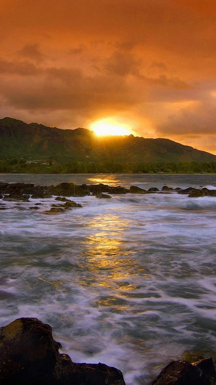 Hawaiian Beach Sea Sunrise iPhone 6s Wallpaper HD