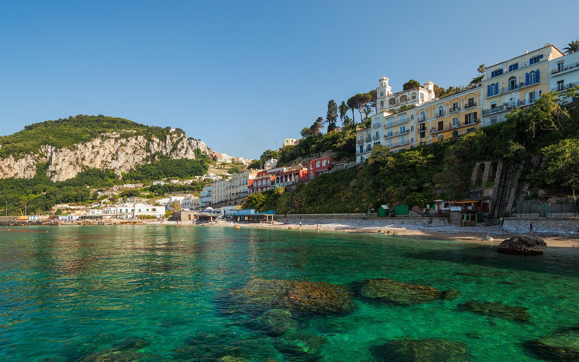 Wallpaper Anacapri, Capri, Italy, city, island, coast, sea, rocks, houses 1920x1200 HD Picture, Image