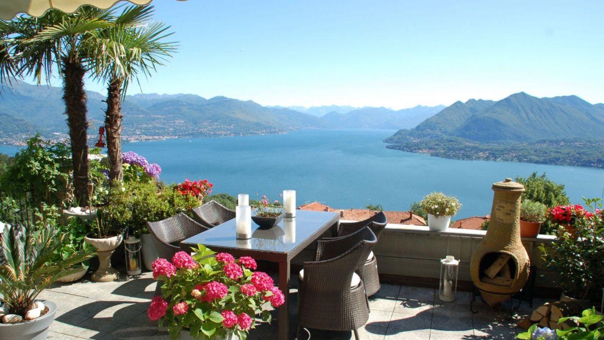 Lake mountain balcony view mood pleasure relaxation italy stresa