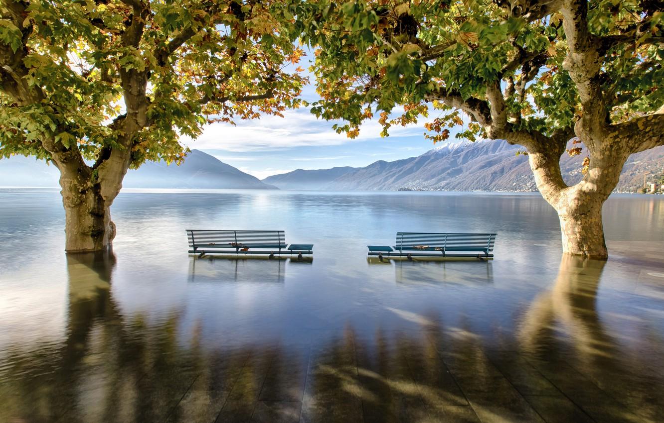 Wallpaper water, trees, mountains, lake, Switzerland, Alps, flood