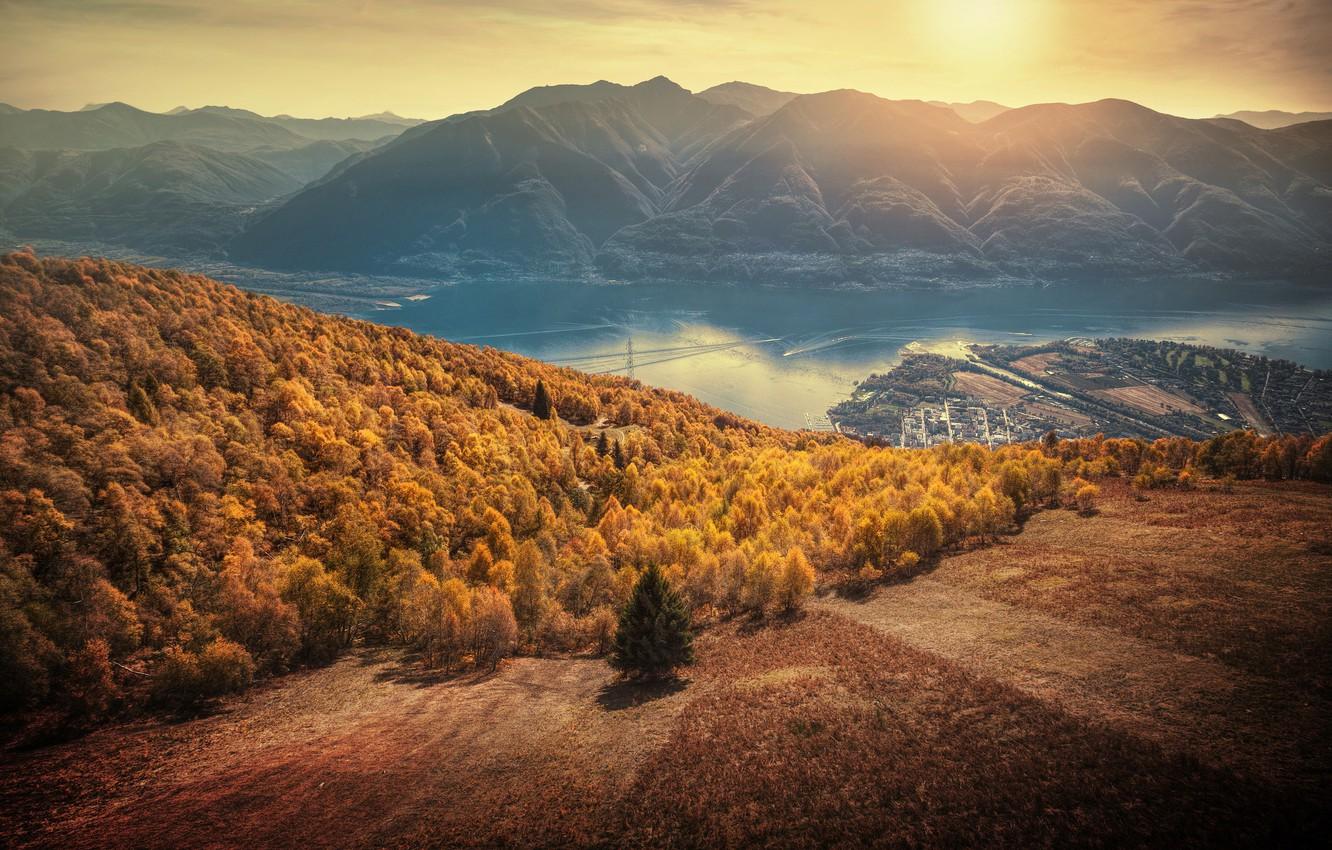Wallpaper autumn, forest, sunset, mountains, lake